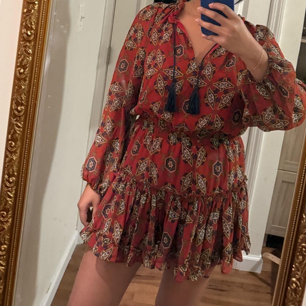 Misa Los Angeles full sleeve mesh patterned mini dress size L